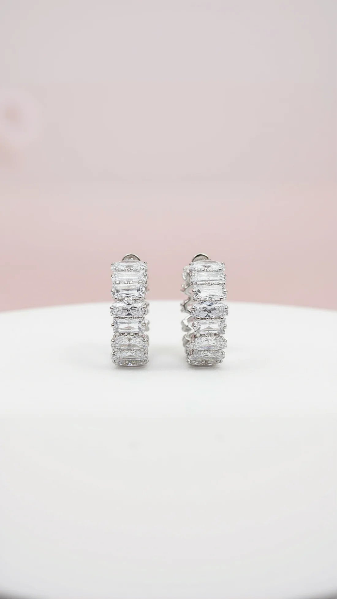 Baguette Cut Crystal Huggie Earrings