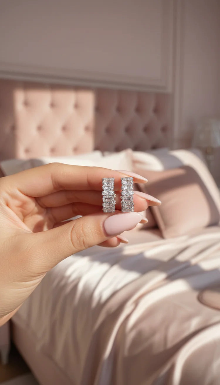 Baguette Cut Crystal Huggie Earrings