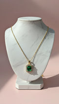 Baguette Cut Crystal Pendant Necklace-Emerald Green