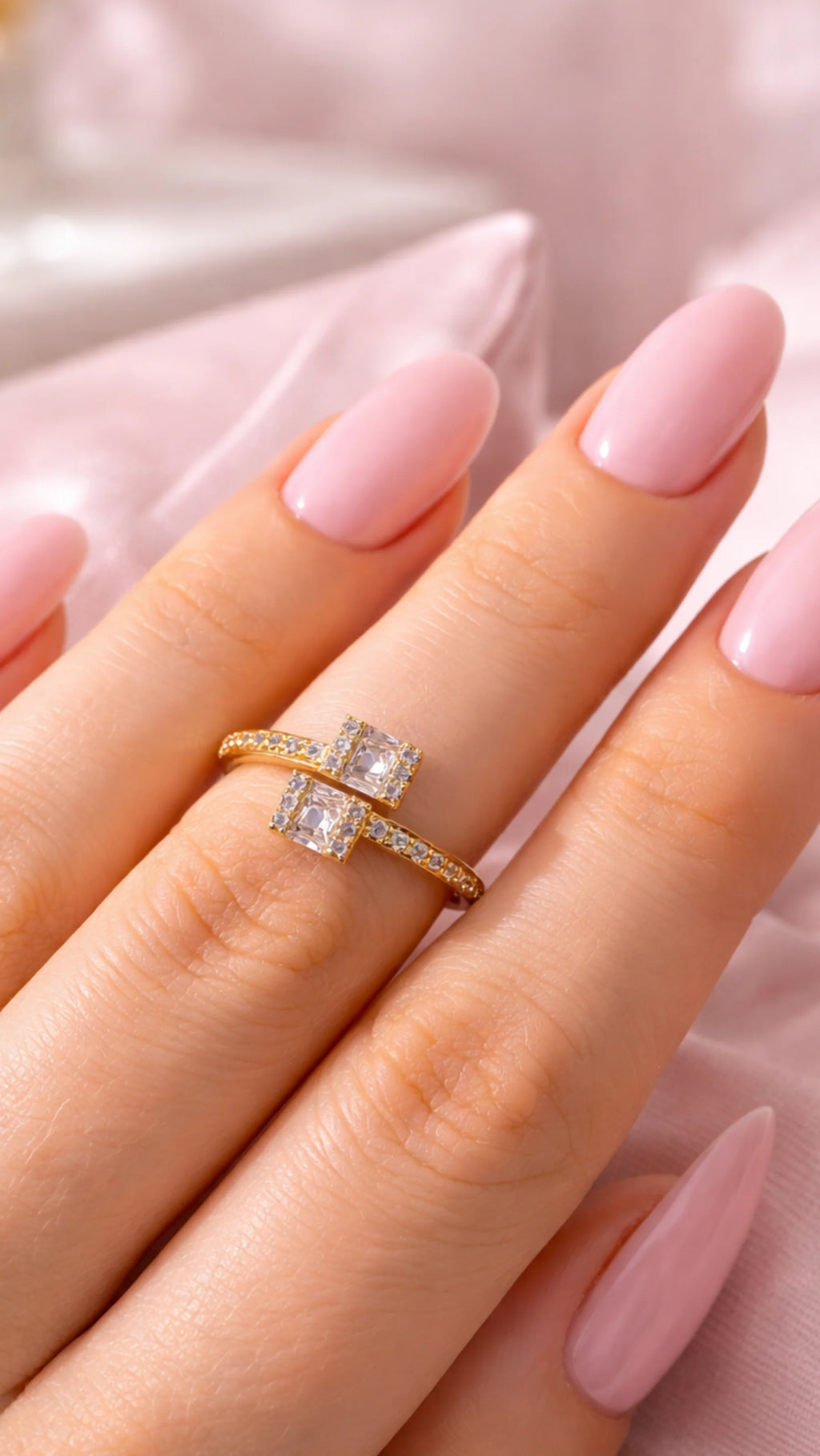 Double Square Sparkle Free Size Stacking Ring